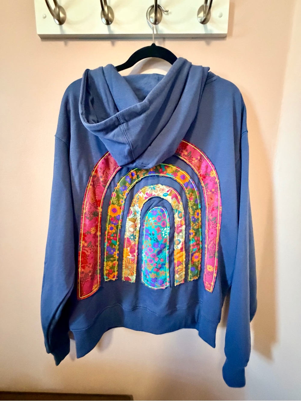 Natural Life S/M Oversized Patchwork Floral Rainbow Zip Hoodie Blue NWOT - Picture 10 of 12